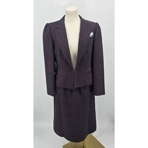 Vintage ILGWU Union Made Plum Pinstripe Skirt Suit 12 | USA Made Power Suit